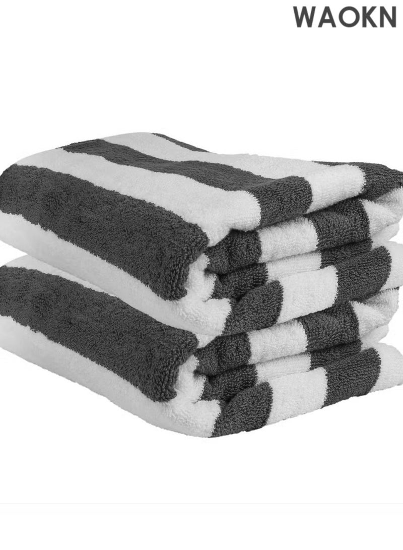 WAOKN Oversized Beach Towel Oversized 100% Cotton Summer Pool Cabana Stripes Highly Absorbent Soft Towel (Gray and White Stripes) - Image 2