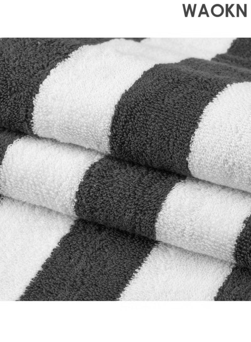 WAOKN Oversized Beach Towel Oversized 100% Cotton Summer Pool Cabana Stripes Highly Absorbent Soft Towel (Gray and White Stripes) - Image 4