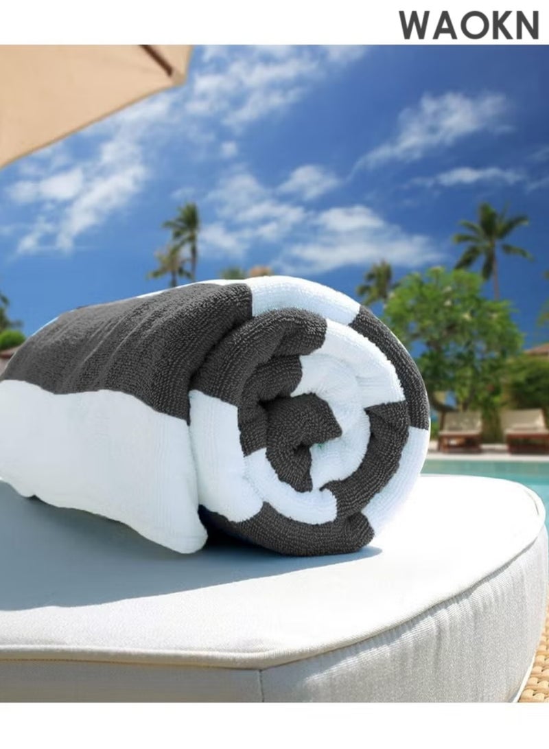 WAOKN Oversized Beach Towel Oversized 100% Cotton Summer Pool Cabana Stripes Highly Absorbent Soft Towel (Gray and White Stripes) - Image 1