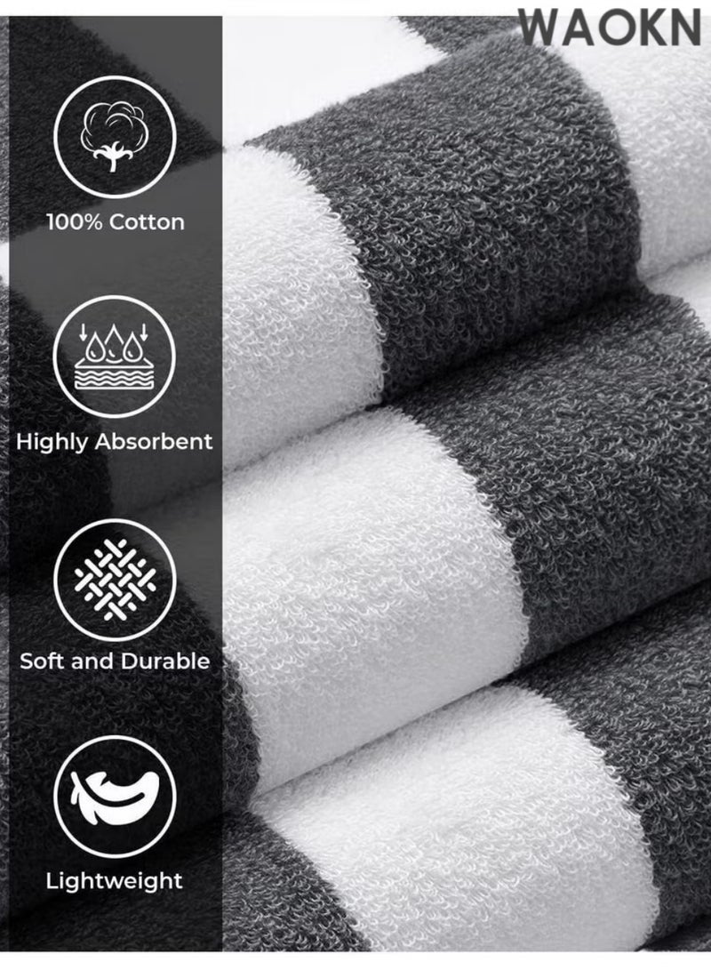 WAOKN Oversized Beach Towel Oversized 100% Cotton Summer Pool Cabana Stripes Highly Absorbent Soft Towel (Gray and White Stripes) - Image 3