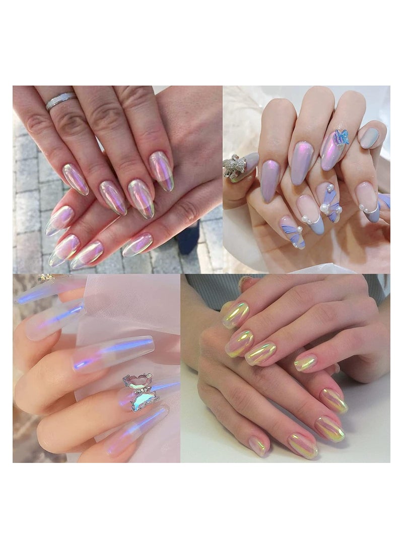 SYOSI Chrome Nail Powder, Mermaid Nail Art Powder Aurora Neon Laser Powder, Holographic Mirror Effect Rainbow Nail Glitter Iridescent Powder for Nails DIY Salon Nail Art Supplies with Eyeshadow Sticks - Image 5