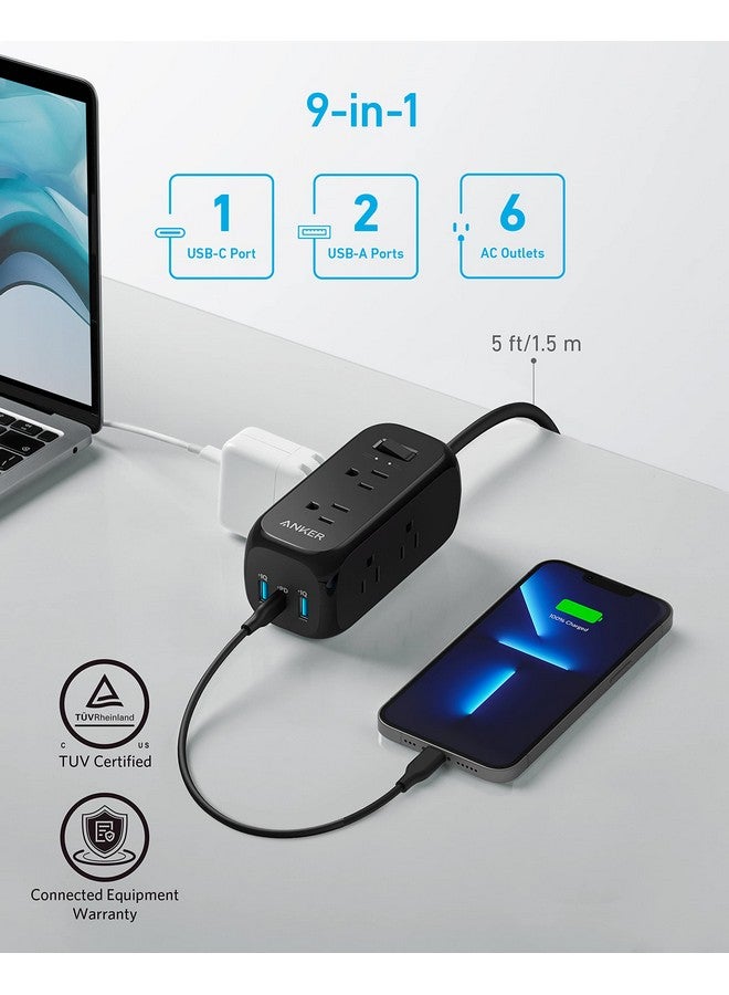 Anker Anker 332 USB C Power Strip Surge Protector(300J),5ft Extension Cord,6 Outlets and 20W Power Delivery for iPhone 15/15 Plus/15 Pro/15 Pro Max, 3-Side Outlet Extender, for Home,Office,TUV Listed(Black)  - Image 2