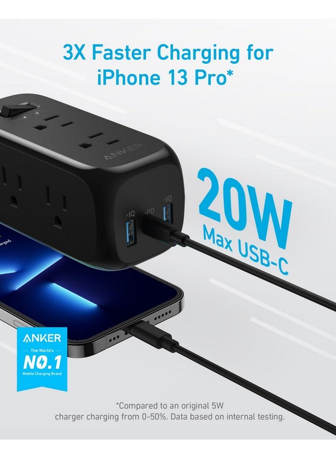 Anker Anker 332 USB C Power Strip Surge Protector(300J),5ft Extension Cord,6 Outlets and 20W Power Delivery for iPhone 15/15 Plus/15 Pro/15 Pro Max, 3-Side Outlet Extender, for Home,Office,TUV Listed(Black)  - Image 3