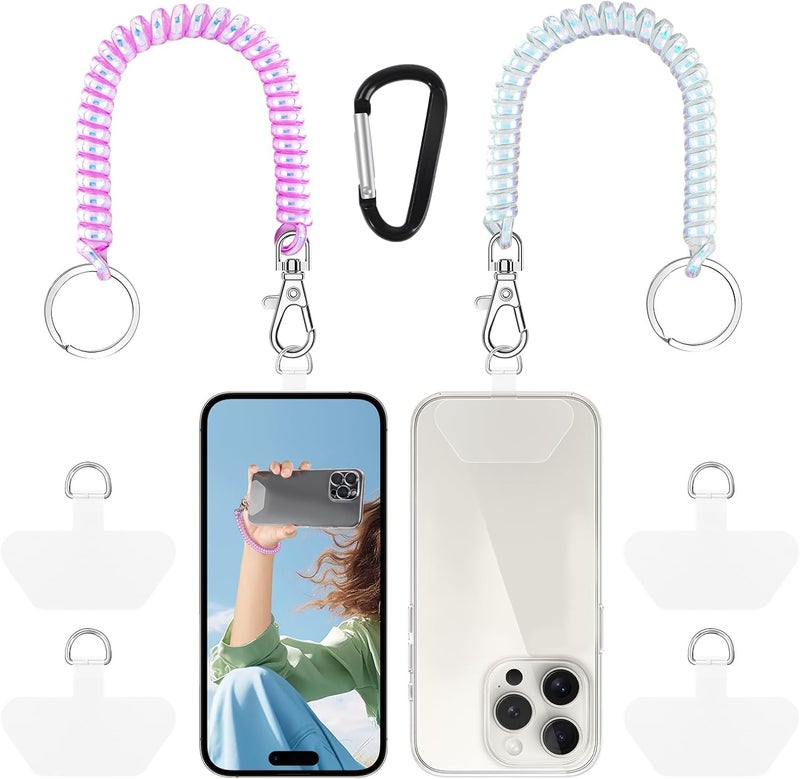 Doormoon Phone Lanyard Leash with 4 Patch, 2* Phone Tether, 4* Phone Tether Tab, 1* Carabiner for Climbing Outdoor Hiking Cycling Skiing Compatible for Smartphones Keys, PearlWhite; PearlPurple - Image 1