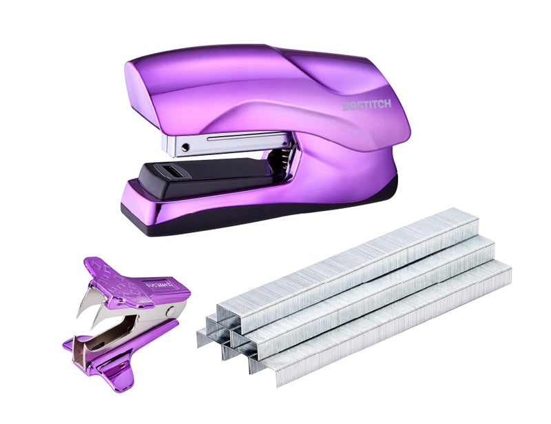 Bostitch Office Heavy Duty 40 Sheet Stapler with 1250 Staples Claw Remover Small Stapler Size Fits into The Palm of Your Hand Value Pack Metallic Purple B175PURPLEMVP - Image 2