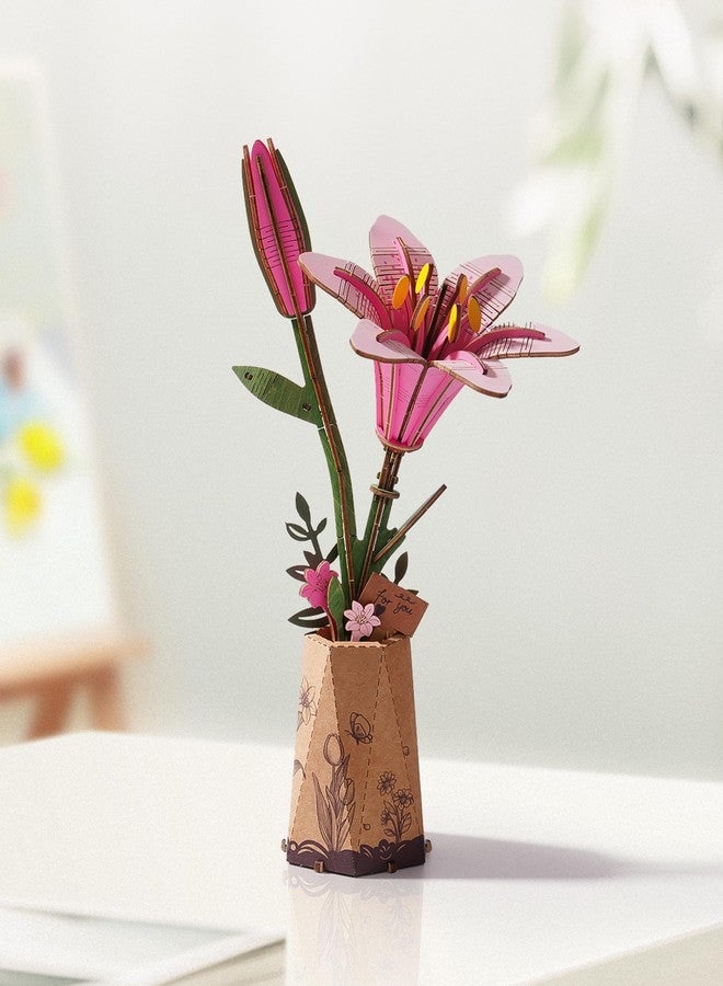 Wowood 3D Flower Wooden Puzzles for Adults-Pink Lily, DIY Wooden Flowers Model Kit Building Set Crafts for Adults to Build, Botanical Collection/Ideal Creative Gift Ideas/Housewarming (73PCS) - Image 4