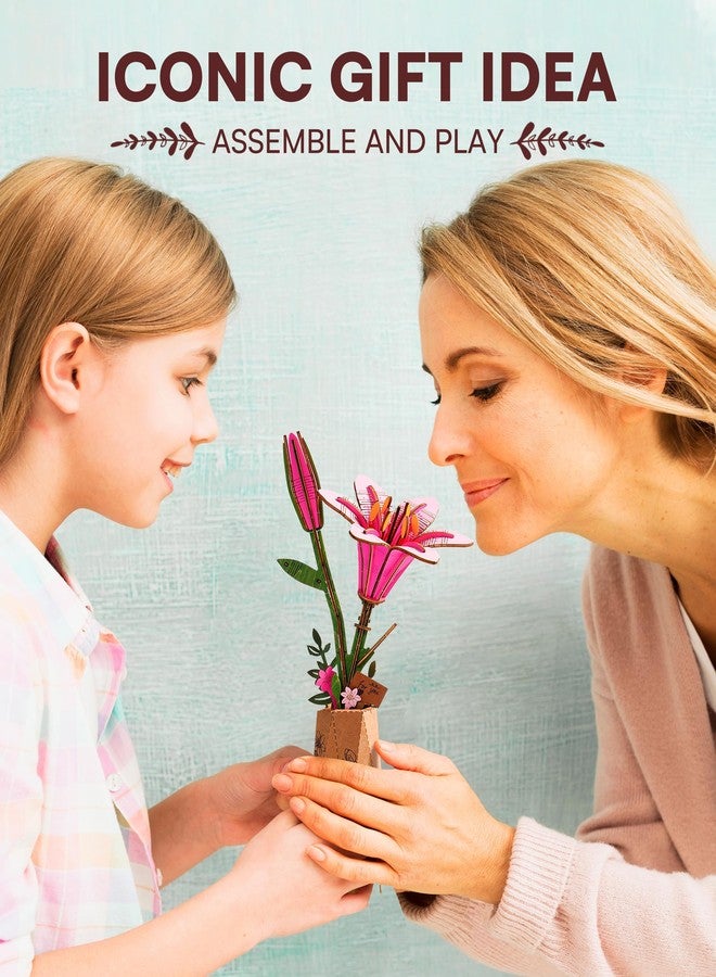 Wowood 3D Flower Wooden Puzzles for Adults-Pink Lily, DIY Wooden Flowers Model Kit Building Set Crafts for Adults to Build, Botanical Collection/Ideal Creative Gift Ideas/Housewarming (73PCS) - Image 3
