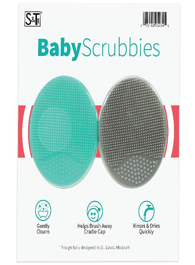 S&T INC. Exfoliating and Massaging Cradle Cap Bath Brushes for Baby, Silicone - 2 Inch x 2.5 Inch, Grey and Teal, 2 Pack - Image 1