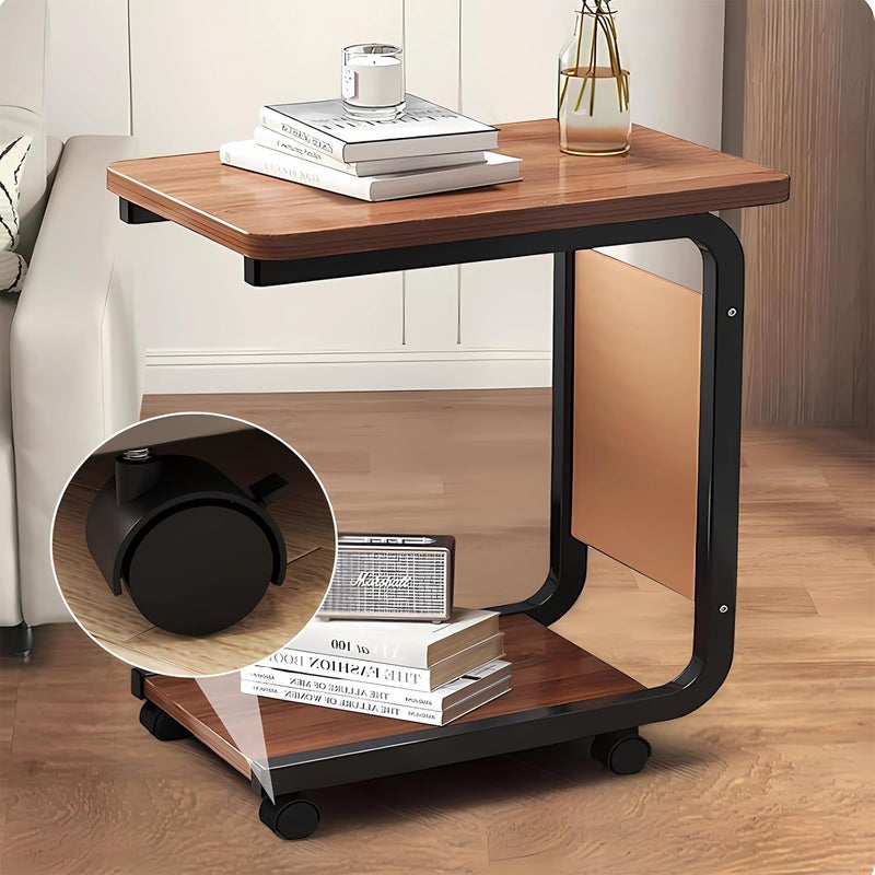 achard C Shaped end Table, Modern Creative Design Coffeee Table with Wheels and Side Pocket,Slide Under Sofa Table for Living Room and Small Spaces - Image 5