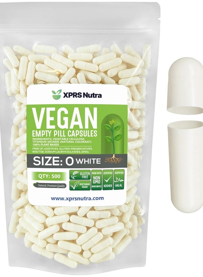 XPRS Nutra Size 0 Empty Capsules - 500 Count Empty Vegan Capsules - Vegetarian Empty Pill Capsules - DIY Vegetable Capsule Filling - Veggie Pill Capsules Empty Caps (White) - Image 1