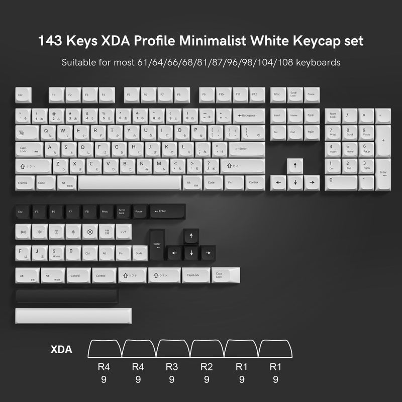 GMKWTL XDA White Keycaps, XVX Japanese PBT Keycap Sets, Bow Key caps 75 Percent Dye-Sublimation Keyboard Keycaps for 61/64/68/84/87/100/104/108 Cherry MX Mechanical Keyboard - Image 2