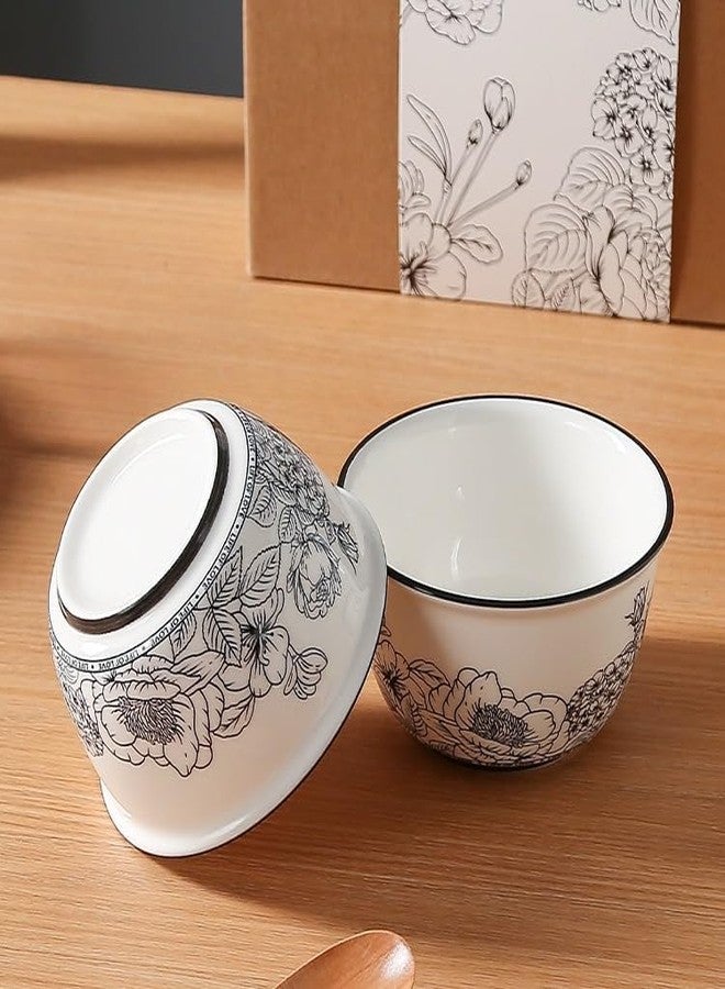 ONICORN Ceramic Bowl Set with Gift Box - 2-Piece Porcelain Bowls with Floral Print - Premium Elegant Dinnerware for Ramen, Soup, Rice, Pasta - for Home & Kitchen (Floral Printed Black, Pack of 2) - Image 4