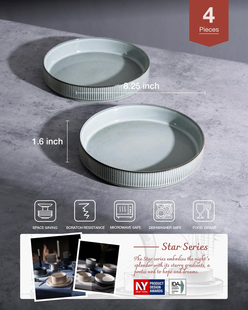 famiware Star 8.25" Pasta Bowls, Large Dinner Bowls Set of 4, Salad Bowl Plates, Shallow Bowls for Eating, Smoky Blue - Image 2