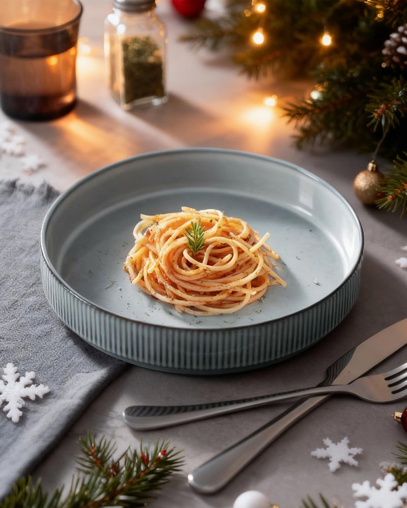 famiware Star 8.25" Pasta Bowls, Large Dinner Bowls Set of 4, Salad Bowl Plates, Shallow Bowls for Eating, Smoky Blue - Image 3