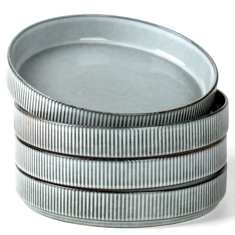 famiware Star 8.25" Pasta Bowls, Large Dinner Bowls Set of 4, Salad Bowl Plates, Shallow Bowls for Eating, Smoky Blue - Image 1