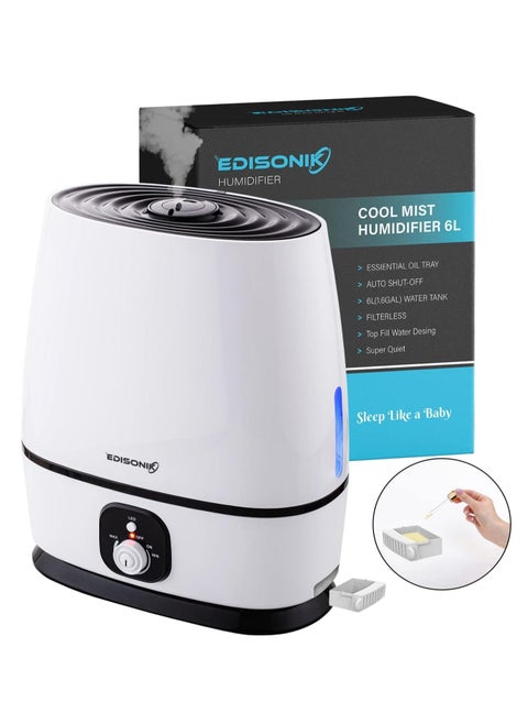 Humidifier for Bedroom 6L, Cool Mist Humidifier with Fragrance Oil Diffuser, Super Quiet 35db Humidifiers, Filterless Humidifier ideal for Babies & Kids, Lasts 50 Hours