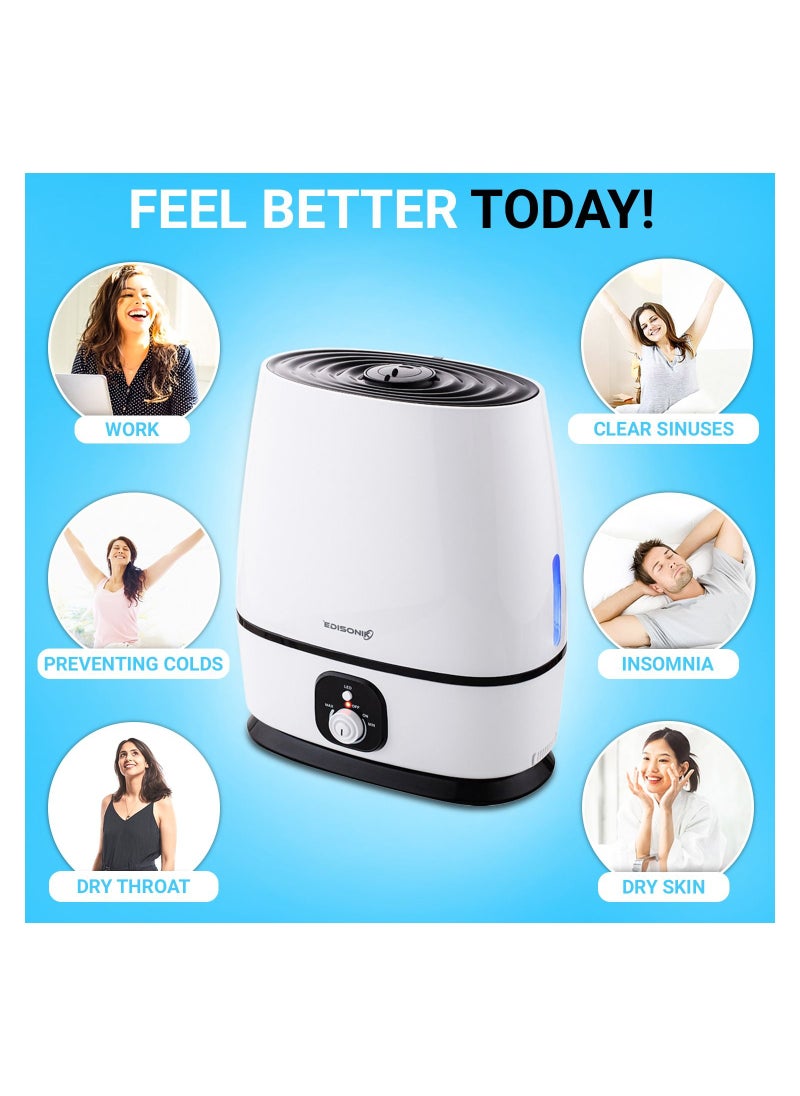 Humidifier for Bedroom 6L, Cool Mist Humidifier with Fragrance Oil Diffuser, Super Quiet 35db Humidifiers, Filterless Humidifier ideal for Babies & Kids, Lasts 50 Hours