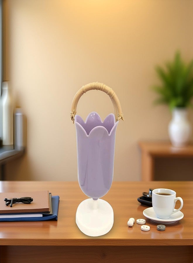 Qintreesify Purple Pen Holder for Desk, Plastic Tulip Pen Holder Girl Small Makeup Box Cute Stationery Organizer Pencil Stand Case Pencil Cups Desktop Decoration Pencil Holders Office and School Supplies - Image 2