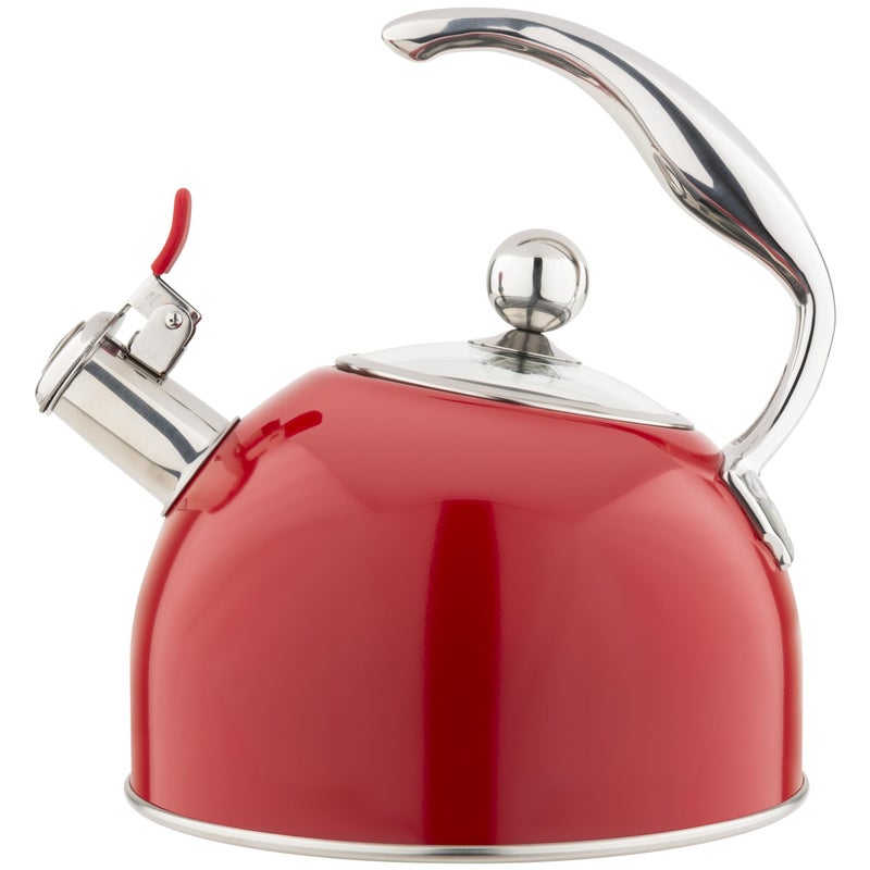 Viking 3-Ply Stainless Steel Tea Kettle, 2.6 Quart Stovetop Hot Water Pot with Tempered Glass Lid, Ergonomic Handle, Induction Ready, Red - Image 1