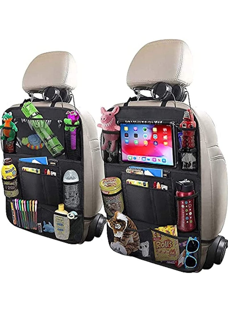Car Backseat Organizer Car Backseat Organizer for Kids Kick Mats Travel Accessories Waterproof Durable with 10" Tablet Holder 9 Storage Pockets for Toys Drinks Books (2 Pack) - Image 1