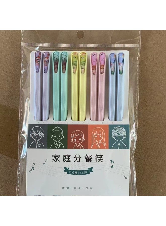 High-grade High Temperature Resistant Meal Chopsticks Characters Non-slip Mildew-proof Household Chopsticks Alloy Chopsticks Net Red Wholesale Manufacturers-Color:Nail Chopsticks-suction Card 5 Pairs [landscape]]  - Image 1