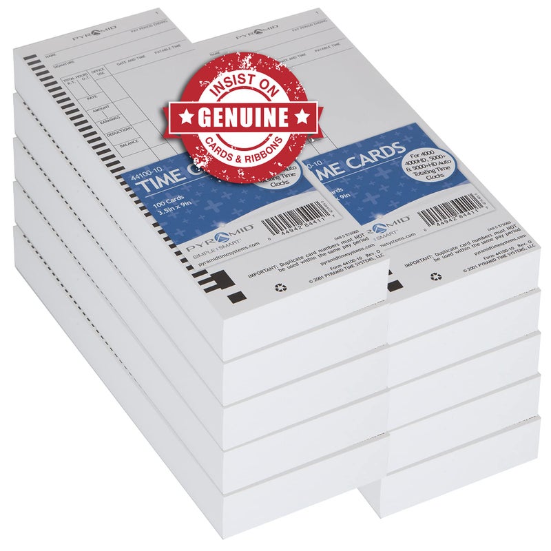 Pyramid Time Systems, 44100-10MB, 1,000 Count Genuine and Authentic Time Cards for 4000, 4000Pro, 4000ProK and 5000 Series Time Clocks from Pyramid, Time Cards - Image 1