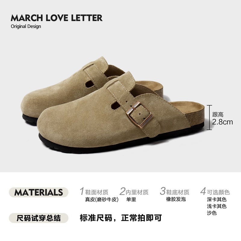 [Weiwei Girl] All-Leather Boken Women'S Shoes Thick Bottom Slippers Flat Fishing Boken Shoes Closed Toe Half Slippers Women - Image 5