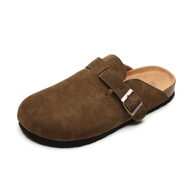 [Weiwei Girl] All-Leather Boken Women'S Shoes Thick Bottom Slippers Flat Fishing Boken Shoes Closed Toe Half Slippers Women - Image 1