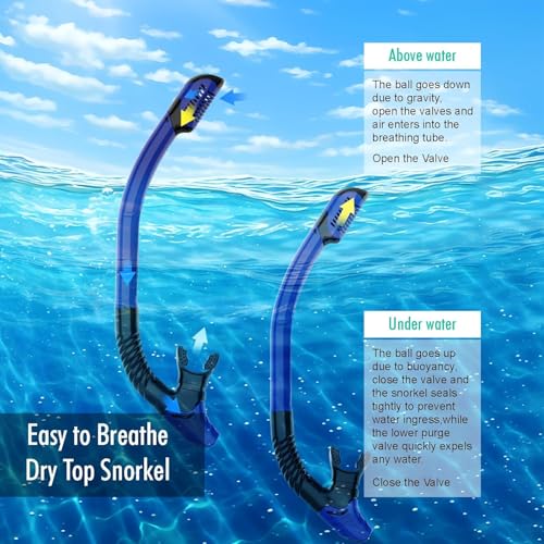 JRing Snorkeling Gear for Adults, JRing Snorkel Mask Set with 180 Degree Tempered Glass Anti Fog Goggles Scuba Dry Top Snorkel for Swimming, Scuba Diving Mask for Men Women (Blue+Pink) - Image 3