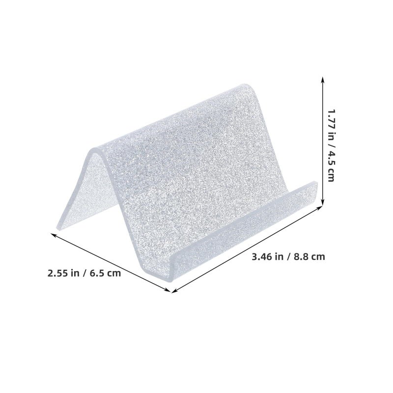 Acrylic Business Card Holder Desktop Silver Glitter Name Card Stand Office - Image 3