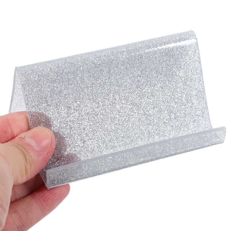 Acrylic Business Card Holder Desktop Silver Glitter Name Card Stand Office - Image 5