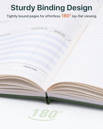WEMATE Meeting Notebook for Work, Work Planner Notebook With Action Items, Easily Take Meeting Notes & Keep Agendas on Track, Calender, Index Page, Inner Pocket, 7×10 Inch, Olive Green - Image 5