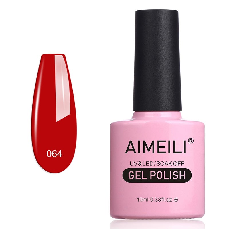 AIMEILI Soak Off U V LED Hema Free Red Gel Nail Polish Cruelty Free Vegan Gel Polish - Pillar Box Red (064) 10ml - Image 1