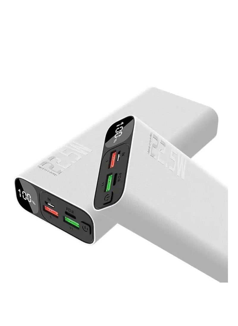 Vizzaro - PD 22.5W Power Bank 10000 mAh Super Fast Charging Portable Charger 1 Type C 1 Micro USB and 2  USB A Output Compatible with iPhone, Samsung, iPad and more- White - Image 1