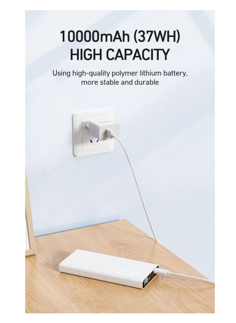 Vizzaro - PD 22.5W Power Bank 10000 mAh Super Fast Charging Portable Charger 1 Type C 1 Micro USB and 2  USB A Output Compatible with iPhone, Samsung, iPad and more- White - Image 1
