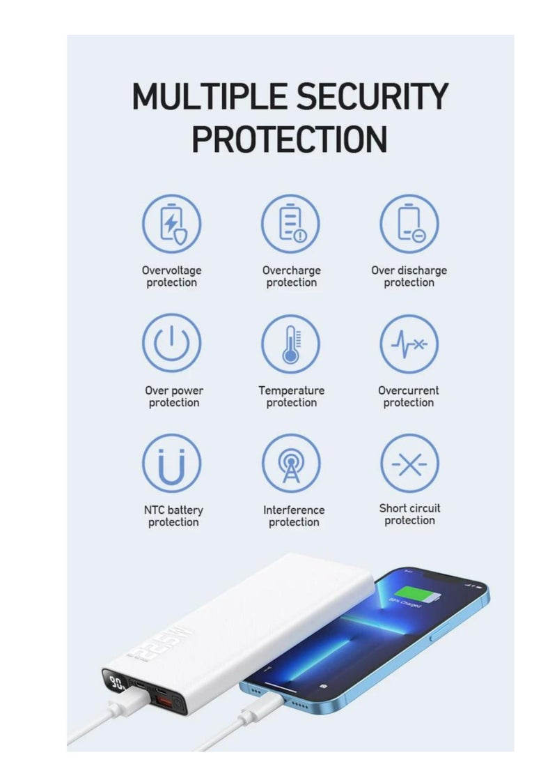 Vizzaro - PD 22.5W Power Bank 10000 mAh Super Fast Charging Portable Charger 1 Type C 1 Micro USB and 2  USB A Output Compatible with iPhone, Samsung, iPad and more- White - Image 1