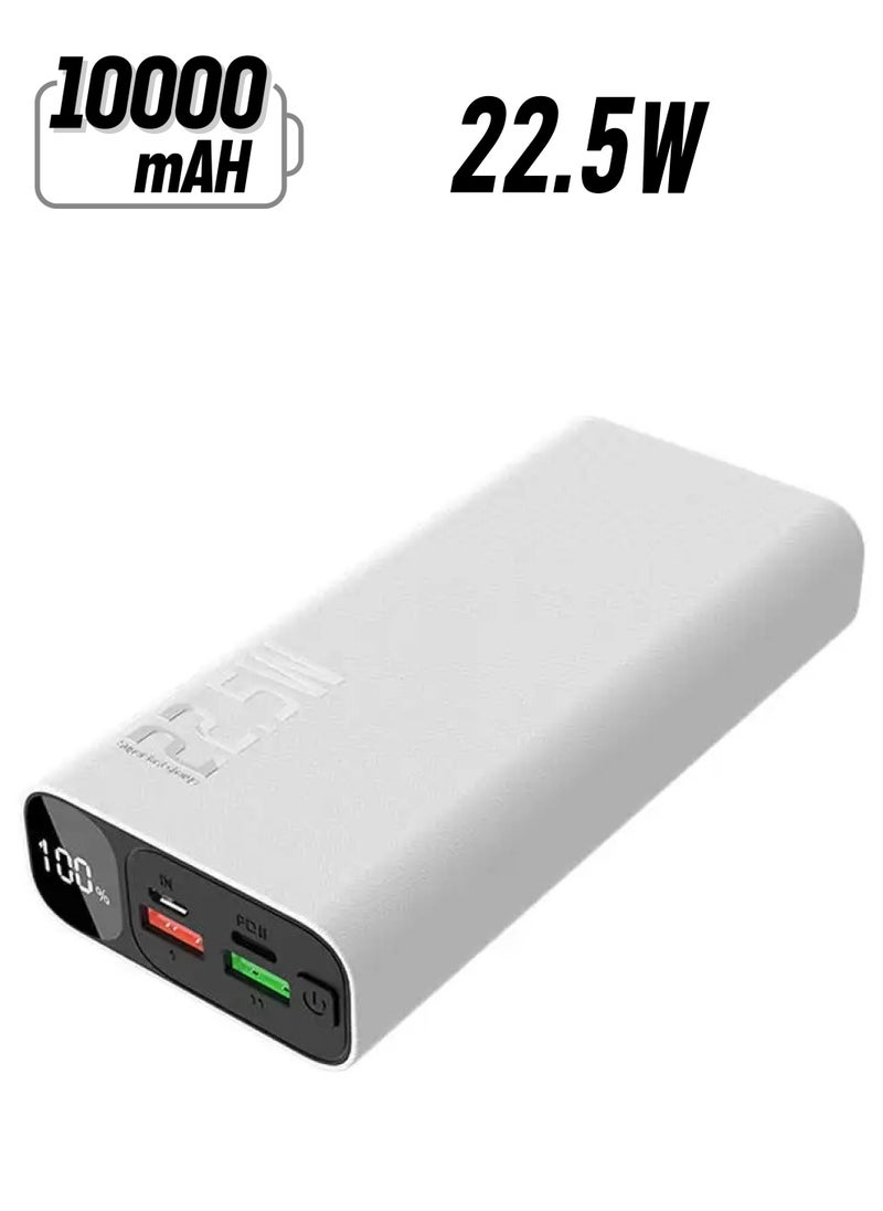 Vizzaro - PD 22.5W Power Bank 10000 mAh Super Fast Charging Portable Charger 1 Type C 1 Micro USB and 2  USB A Output Compatible with iPhone, Samsung, iPad and more- White - Image 1
