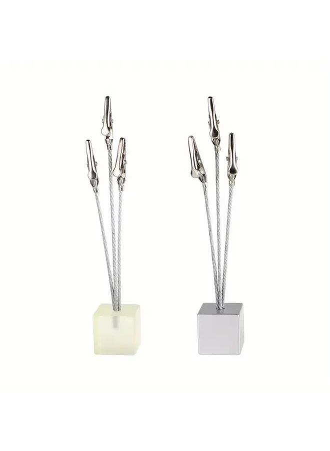Silvery Metal Alligator Clip Memo Holders 2pcs Desk Organizer For Notes Photos Cards - Image 1