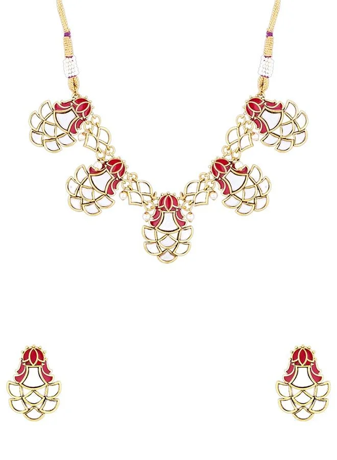 VOYLLA Thikri Gold Plated Mirrored Choker Necklace Set