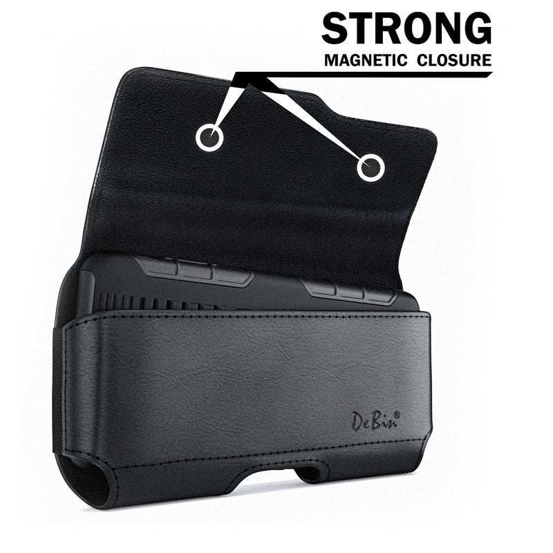 DeBin Holster for Large iPhone Plus, Pro Max Models 16 15 14 13 12 11 Xs Max â€“ Leather Cell Phone Belt Holder Case with Clip, Carrying Pouch Cover Fits Phone with Case on, Black - Image 3