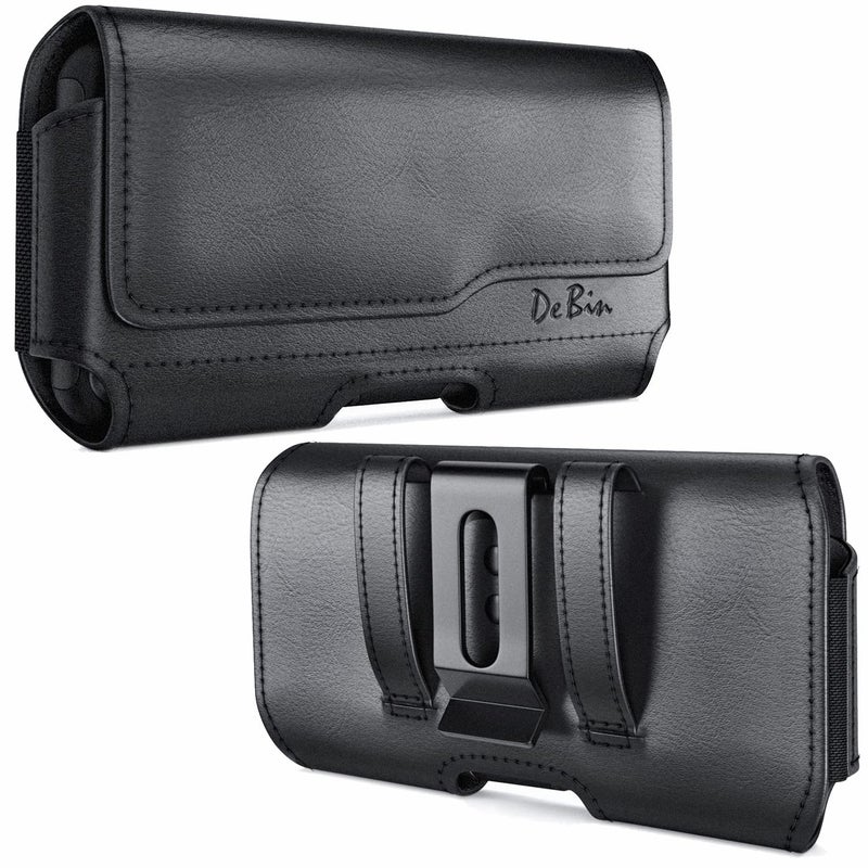 DeBin Holster for Large iPhone Plus, Pro Max Models 16 15 14 13 12 11 Xs Max â€“ Leather Cell Phone Belt Holder Case with Clip, Carrying Pouch Cover Fits Phone with Case on, Black - Image 1