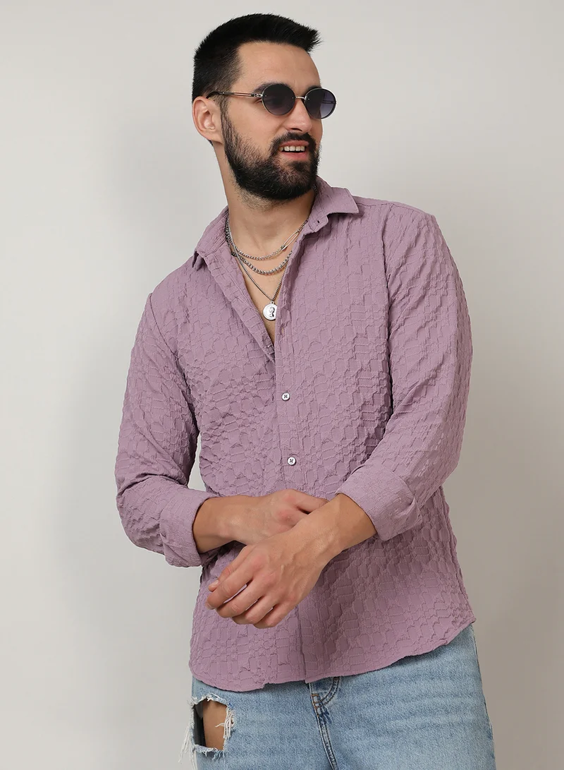Campus Sutra Men's Periwinkle Purple Embossed Geometric Shirt