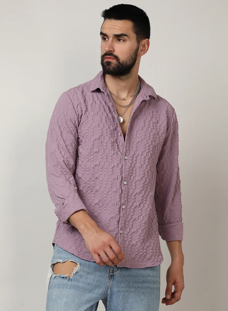Campus Sutra Men's Periwinkle Purple Embossed Geometric Shirt