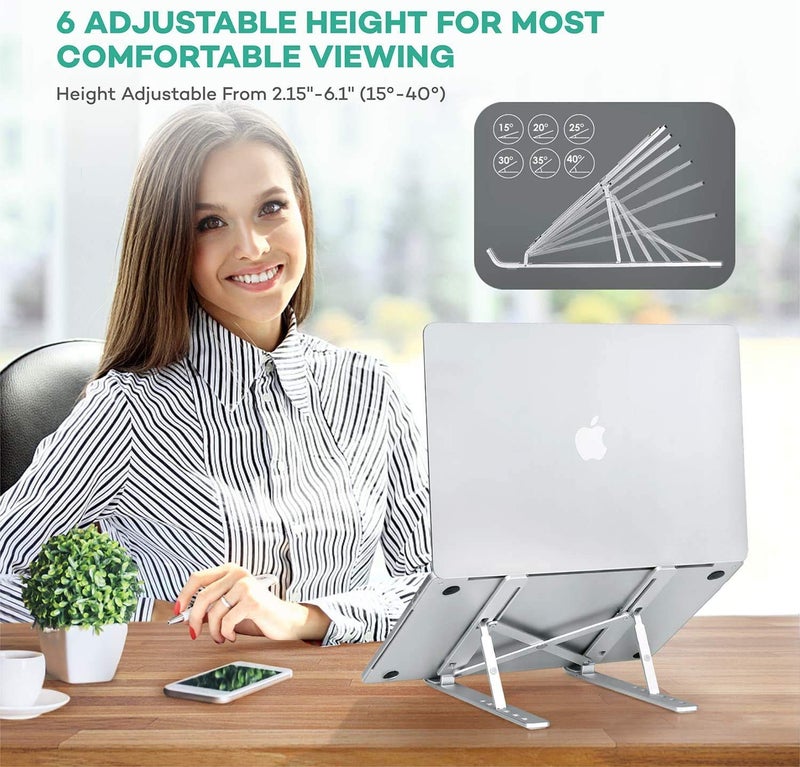 VEROX Adjustable Aluminum Laptop Stand - Ergonomic Foldable Portable Desktop Holder with Ventilated Cooling Design - Image 5