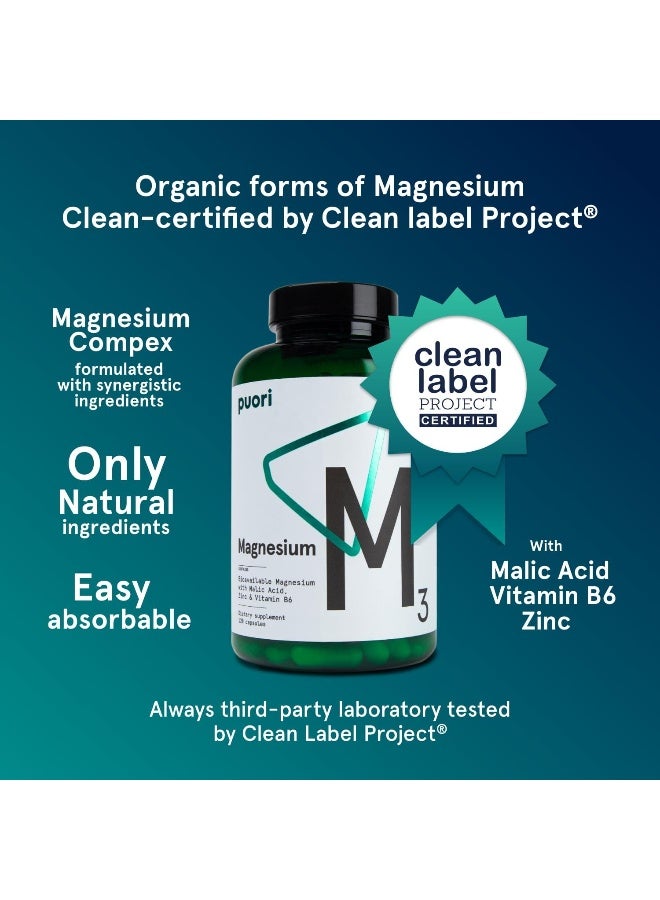 Puori Organic Magnesium Zinc Supplement - 300Mg - 120 Vegan Capsules - High Absorption M3 Complex For Sleep, Immune Support, Energy, Muscle Recovery, Relaxation & Leg Cramps - Zinc & Vitamin B6 - Image 2
