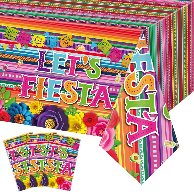 3 Pieces Fiesta Theme Party Tablecloth Mexican Table Cloths Cinco De Mayo Party Table Covers Fiesta Taco Night Table Cloth Mexican Theme Party Supplies for Mexican Fiesta Party Decor 54 x 108 Inch