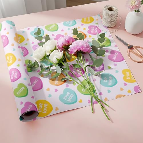 Fabllewavi 1 Roll Valentine’s Day Conversation Heart Wrapping Paper Mini Roll - 17in x 32.8Ft Romantic Love Heart Pattern Gift Wrap Paper for Valentines Day DIY Crafts Anniversary Wedding Party Supplies - Image 5