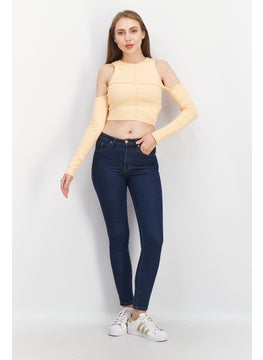 Don't Call Me Jennyfer Women Round Neck Cut Out Shoulder Long Sleeve Textured Top, Orange  - Image 4
