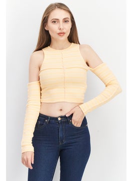 Don't Call Me Jennyfer Women Round Neck Cut Out Shoulder Long Sleeve Textured Top, Orange  - Image 1