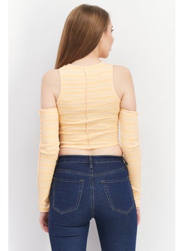 Don't Call Me Jennyfer Women Round Neck Cut Out Shoulder Long Sleeve Textured Top, Orange  - Image 2
